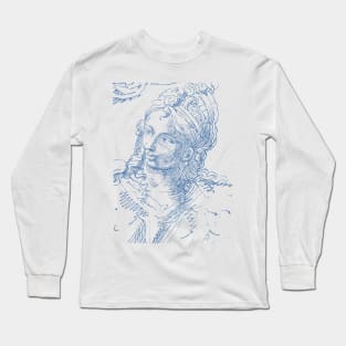 Head of Woman From an Anonymous Pen and Ink Drawing from 17th Century Italy Polka Hexagonal Honeycomb Fill Long Sleeve T-Shirt